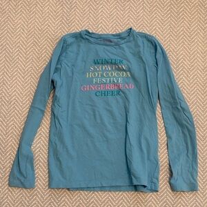 Crewcuts Teal Long Sleeve Tee with Festive Print Like New